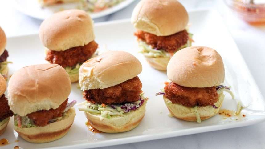 Fried Chicken Sliders Recipe With Simple Coleslaw And Hot Honey