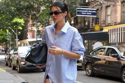 Kendall Jenner Wears An Oversized Pinstripe Work Shirt As A