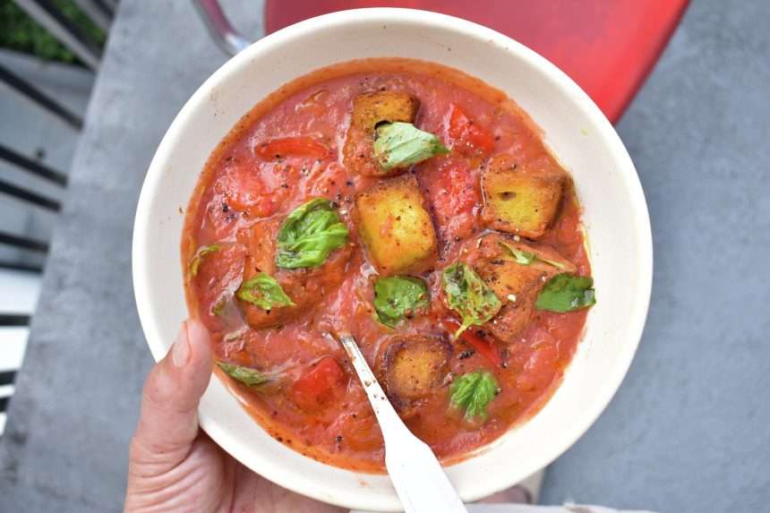 Lazy Early Girl's Tomato Gazpacho With Large Croutons
