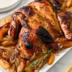 Roasted Spatchcock Chicken And Balsamic Peaches Recipe
