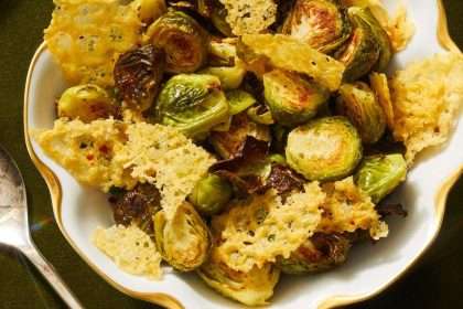 The Best Recipe For Roasted Brussels Sprouts With Parmesan Potatoes