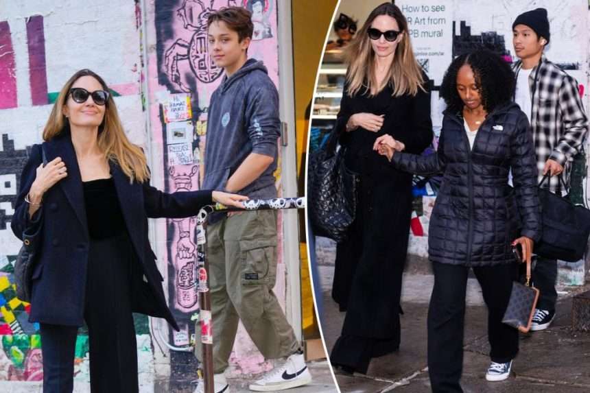 Angelina Jolie Appears In New York With Children Pax, Zahara