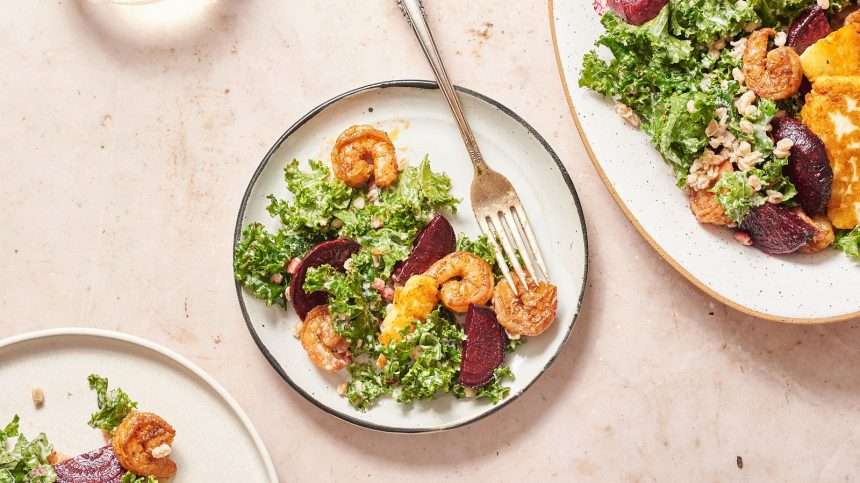 Winter Salad Of Shrimp And Beets With Seared Halloumi Recipe