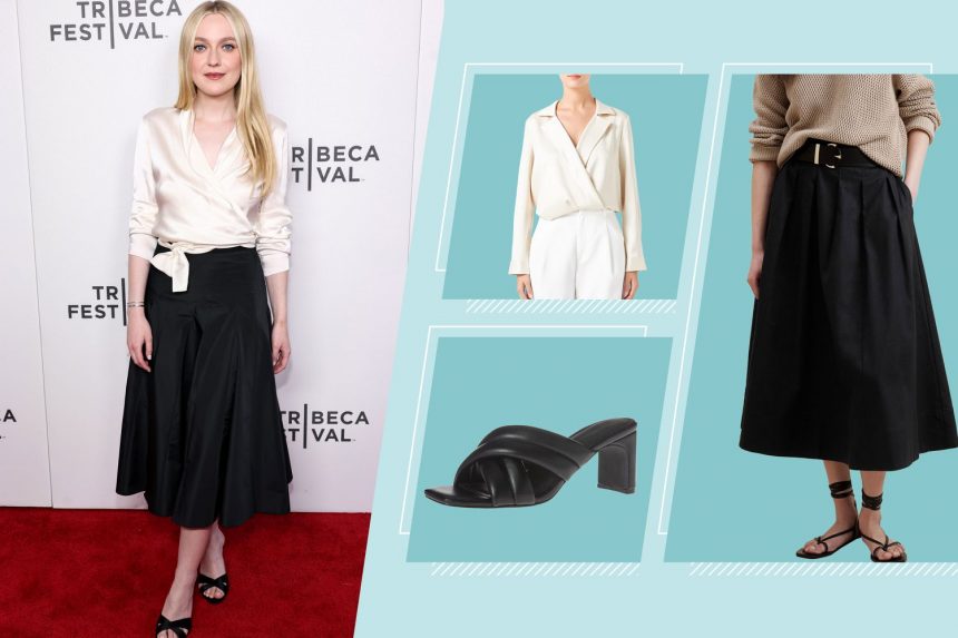 Dakota Fanning's Elegant Outfit Consisted Of A Wrap Top, Midi