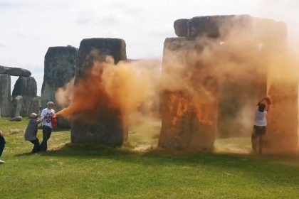Stonehenge Spray Painted Orange By Anti Oil Protesters